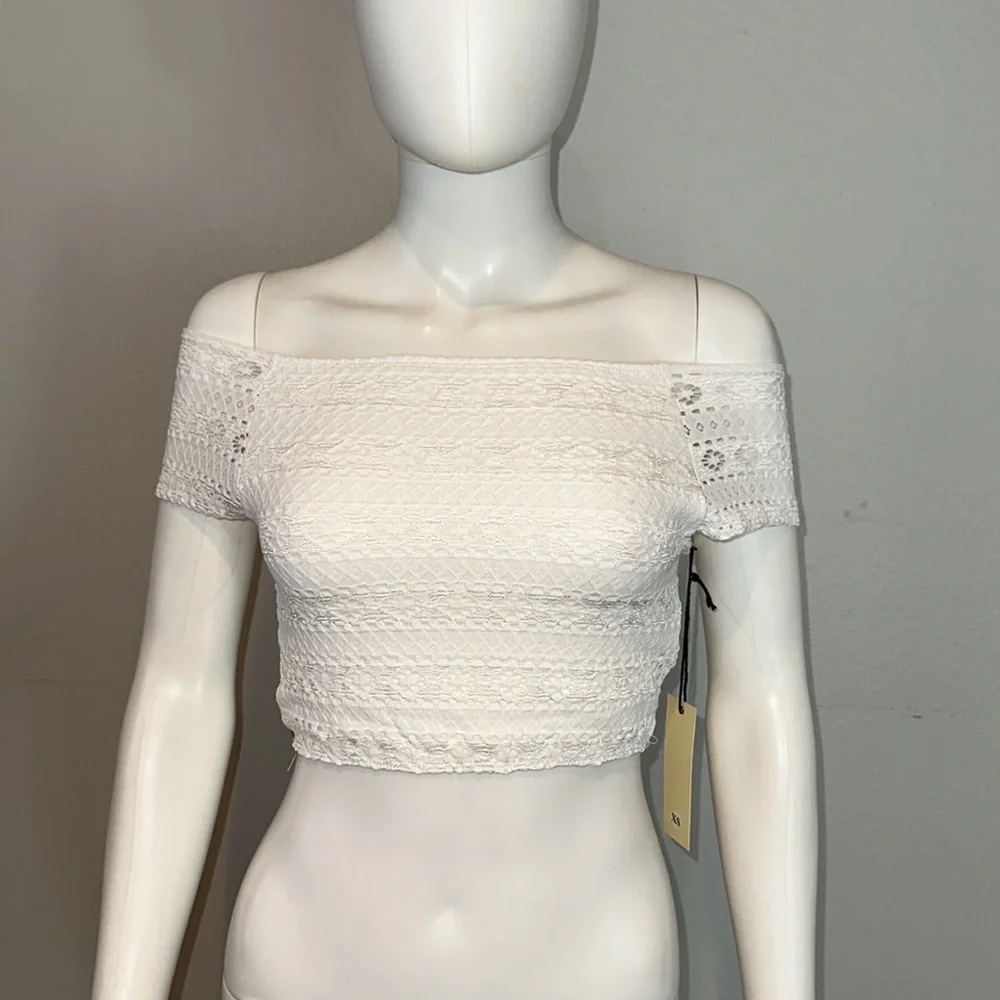 NIGHTCAP Anthropologie *Navajo* white lace crop boho mini micro festival top XS
